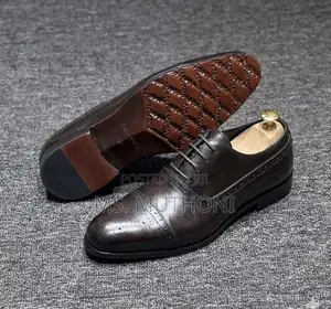 Dark Brown Leather Oxford Dress Shoes Ft a Classic Cap-Toe Size 40-46