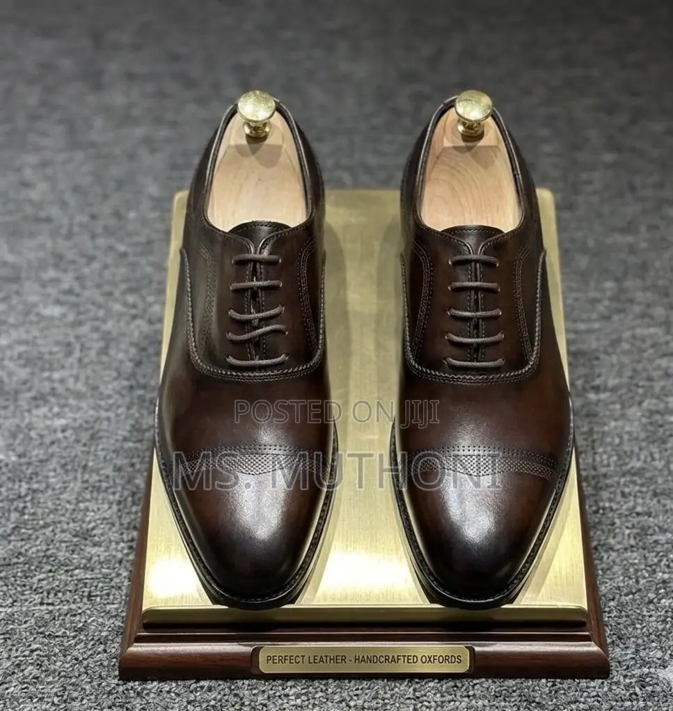 Dark Brown Leather Oxford Dress Shoes Ft a Classic Cap-Toe Size 40-46