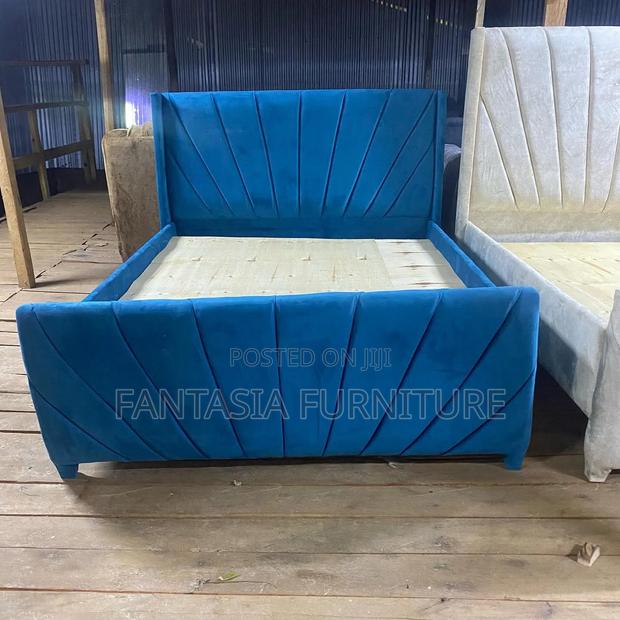 5 by 6 Blue Velvet Fabric Bed
