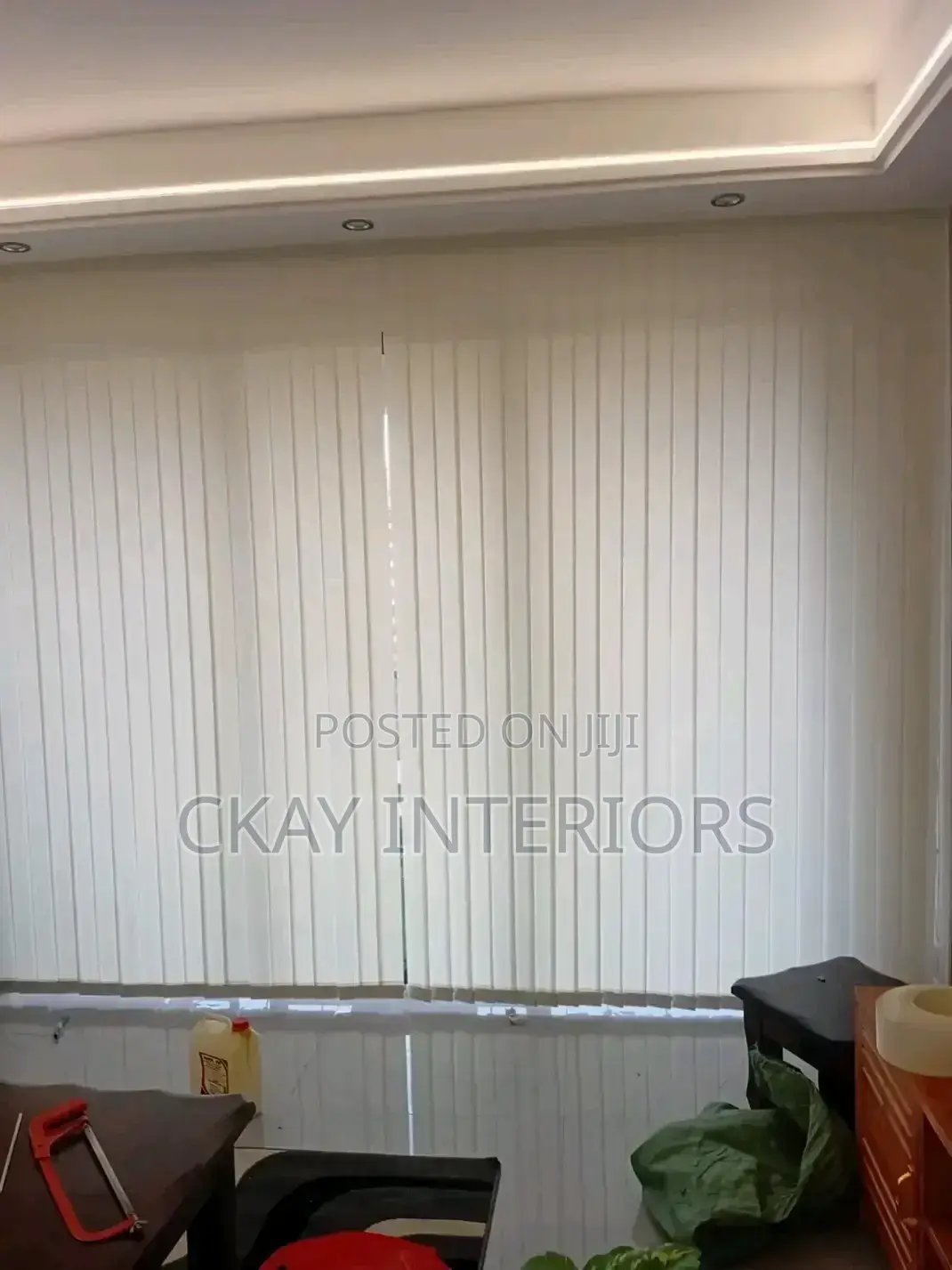 Closed and Opened Vertical Office Window Blinds