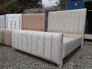 5 by 6 Cream Fabric Bed