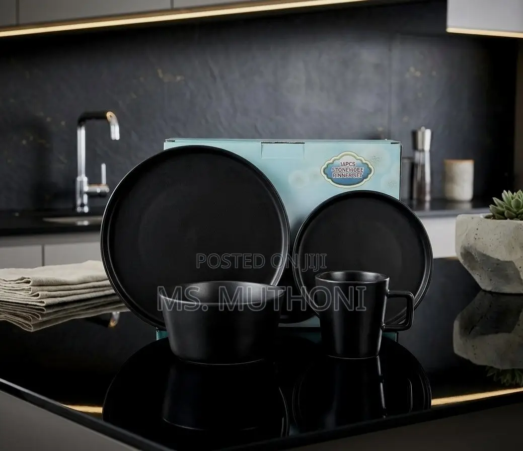24 PCS Matte Black Stoneware Dinnerware Set