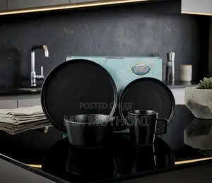 24 PCS Matte Black Stoneware Dinnerware Set