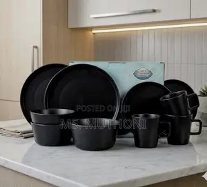 24 PCS Matte Black Stoneware Dinnerware Set