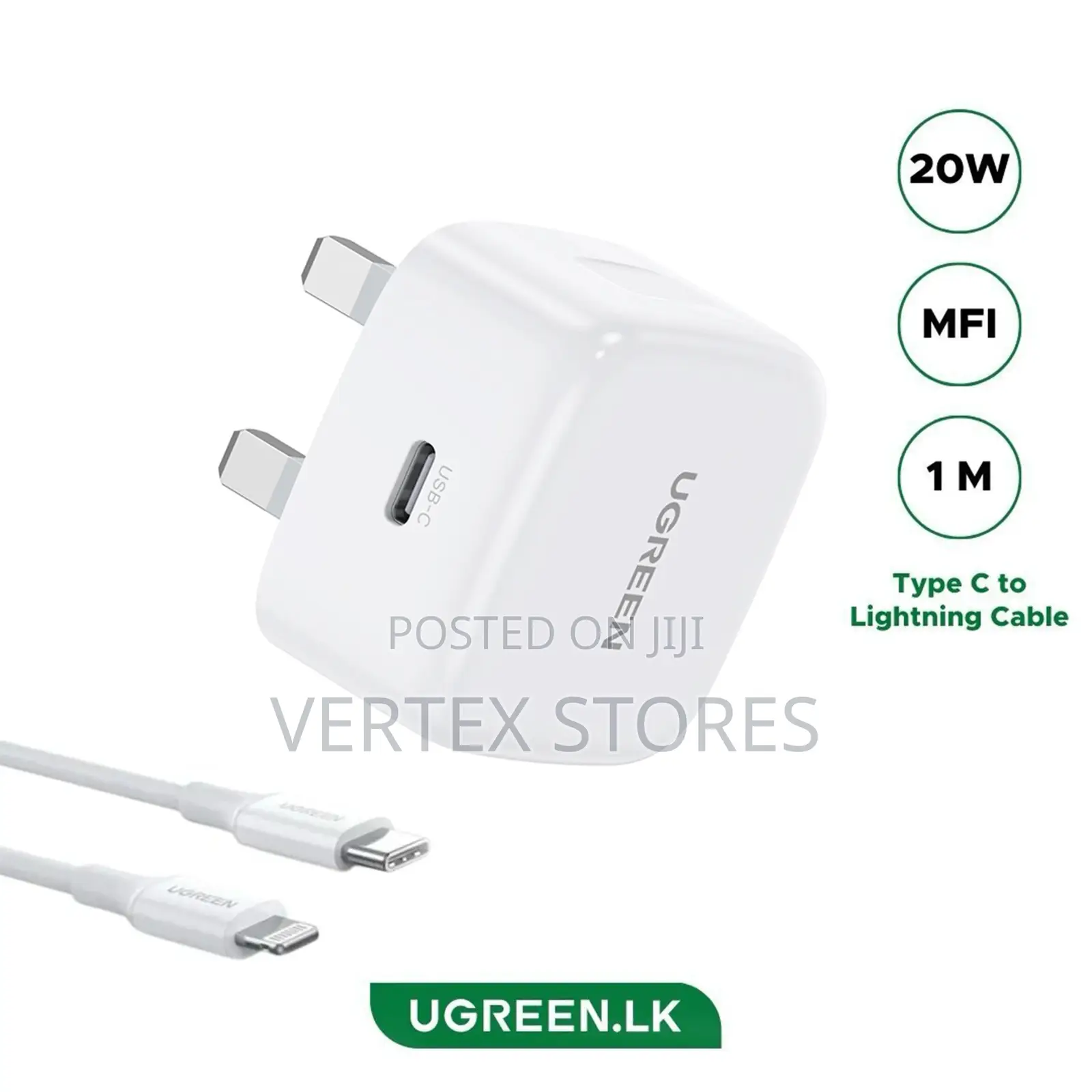 UGREEN 20W Fast Charger UK + USB-C to Lightning Cable 1m Suit -CD137