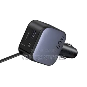 UGREEN EC602 60W Car Charger USB-C + USB-A Retractable Cable