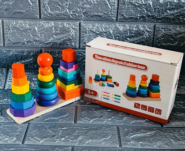 3-Column Shape Set Rainbow Tower Educational Stacking Toy - Jt