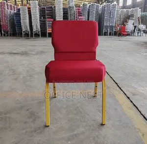 Red Fabric Visitor Chair With Gold Metal Legs
