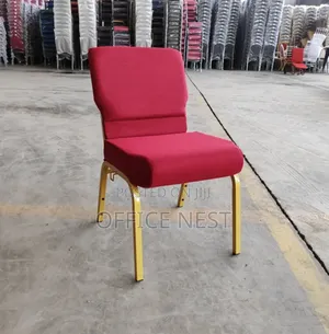 Red Fabric Visitor Chair With Gold Metal Legs