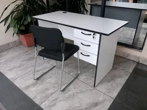White Office Desk With 3 Drawers Visitor Chair