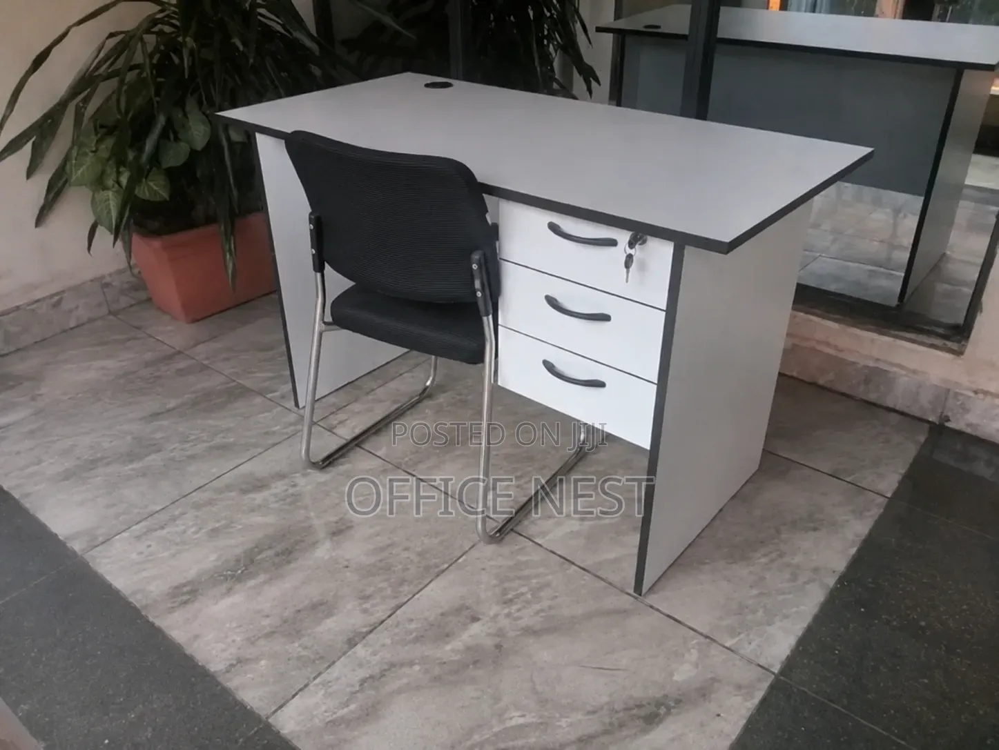 White Office Desk With 3 Drawers Visitor Chair