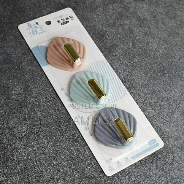 3pcs Shell Shape Wall Hooks Strong Load Bearing Rust Resistant - Hk - thumbnail 3