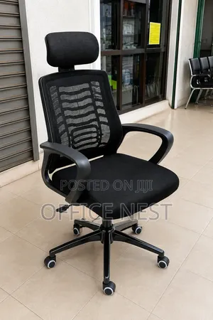 Modern Black Office Desk With Metal Frame and Headrest Chair