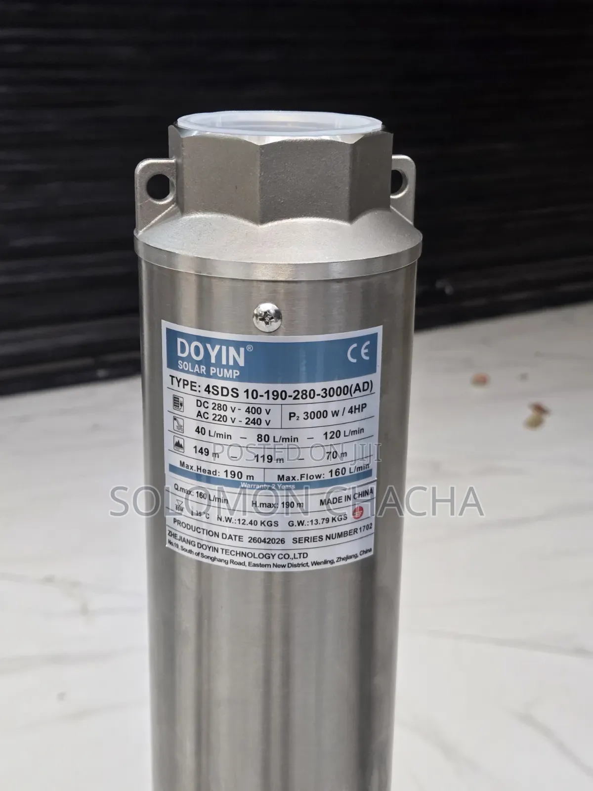 Doyin 3000 W 4 HP AC Dc 4SDS 10-190-280 Solar Submersible Water Pump