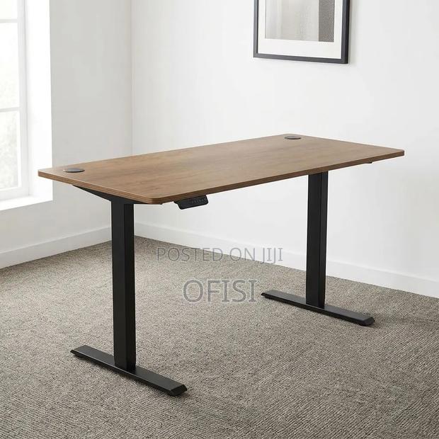 Electric Desk; Brown Height-Adjustable Desk