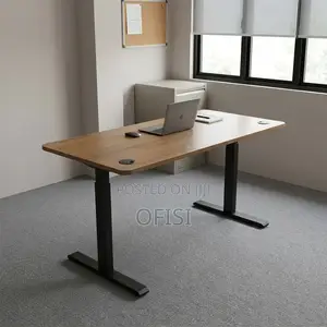 Electric Desk; Brown Height-Adjustable Desk