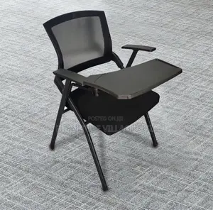 Office Furniture; Black Foldable Training Chair With Writing Pad