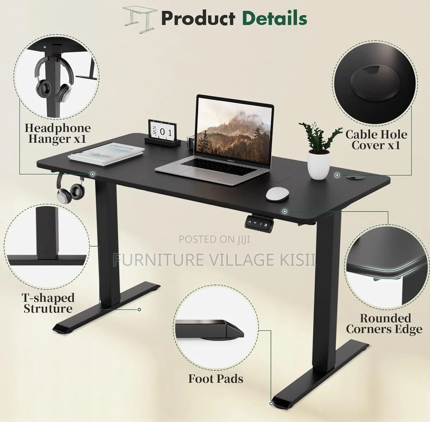 Office Furniture; 120cm Black Electric Adjustable Standing Table