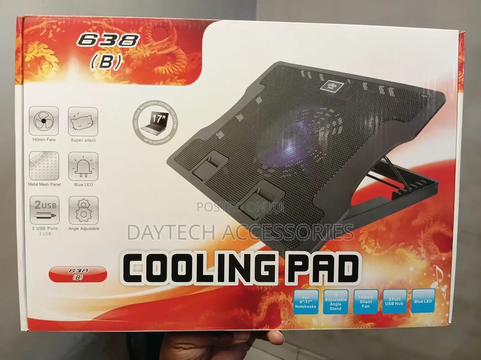 638(B) USB Laptop Cooling Pad - Black