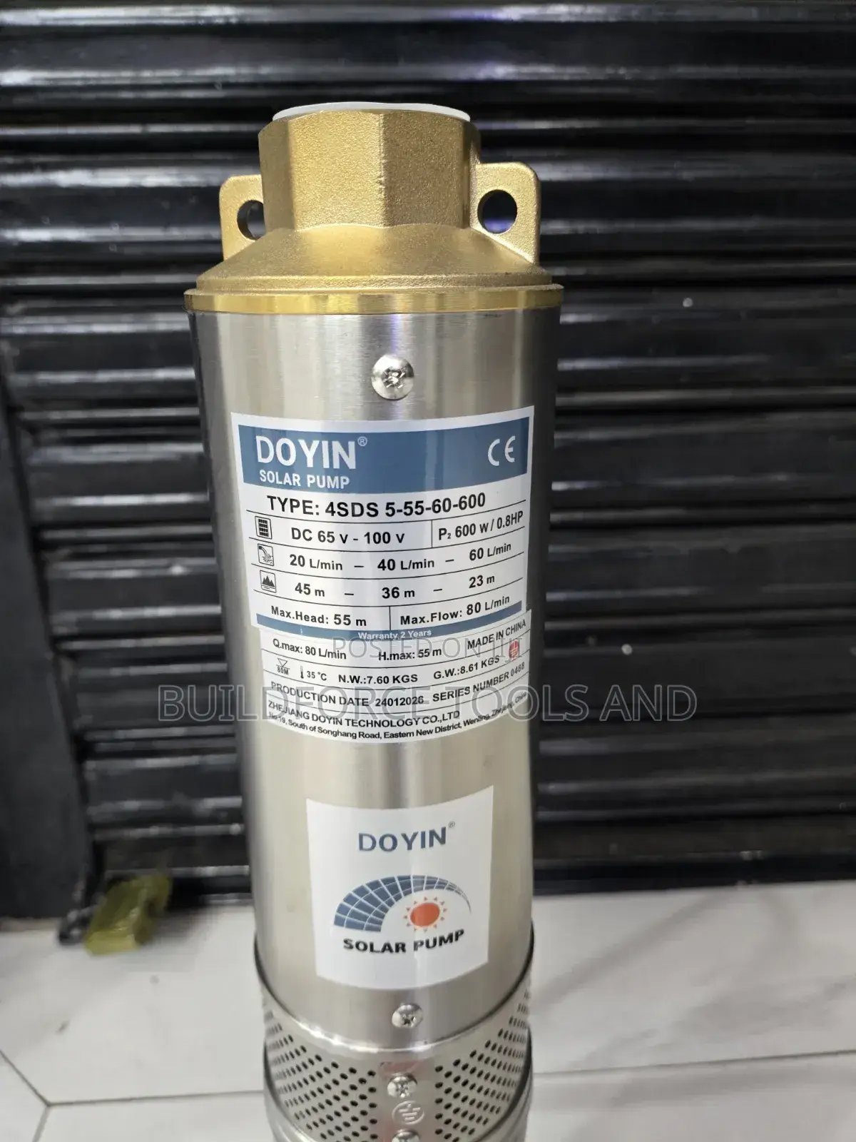 DOYIN 0.8Hp 600w 55m Solar Submersible Water Pump Model: 4SDS 5-55-60