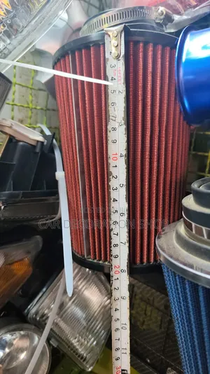 Cane Air Filter Red Pleated With Silver Top Plate Black Rubber Base