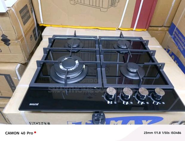 Bolesi Hob 4 Gas Burners Inbuilt Glass Tampared Gas Hod