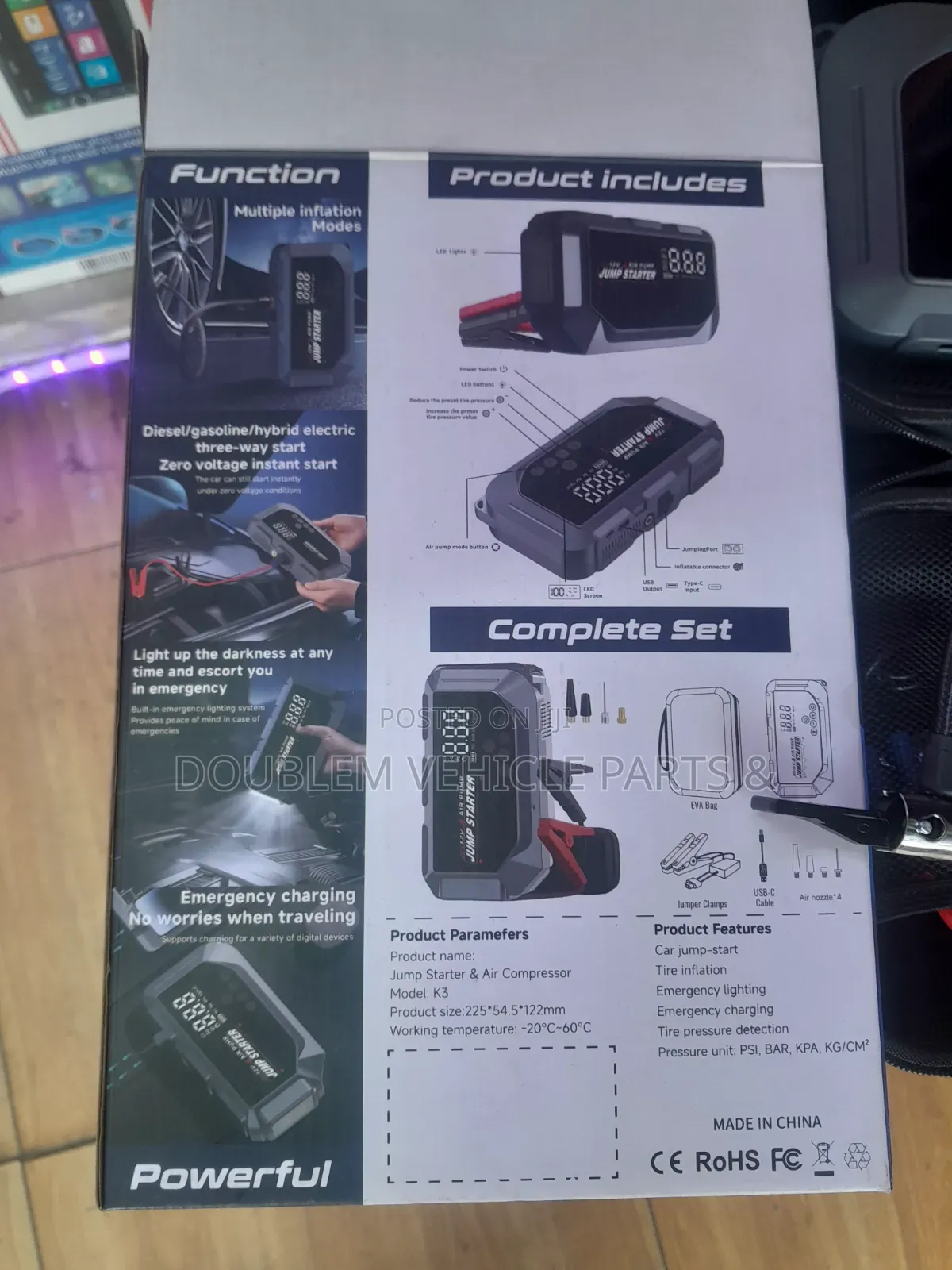 Multi-Function Jump Starter and Air Compressor/Air Pump 120,000mAh