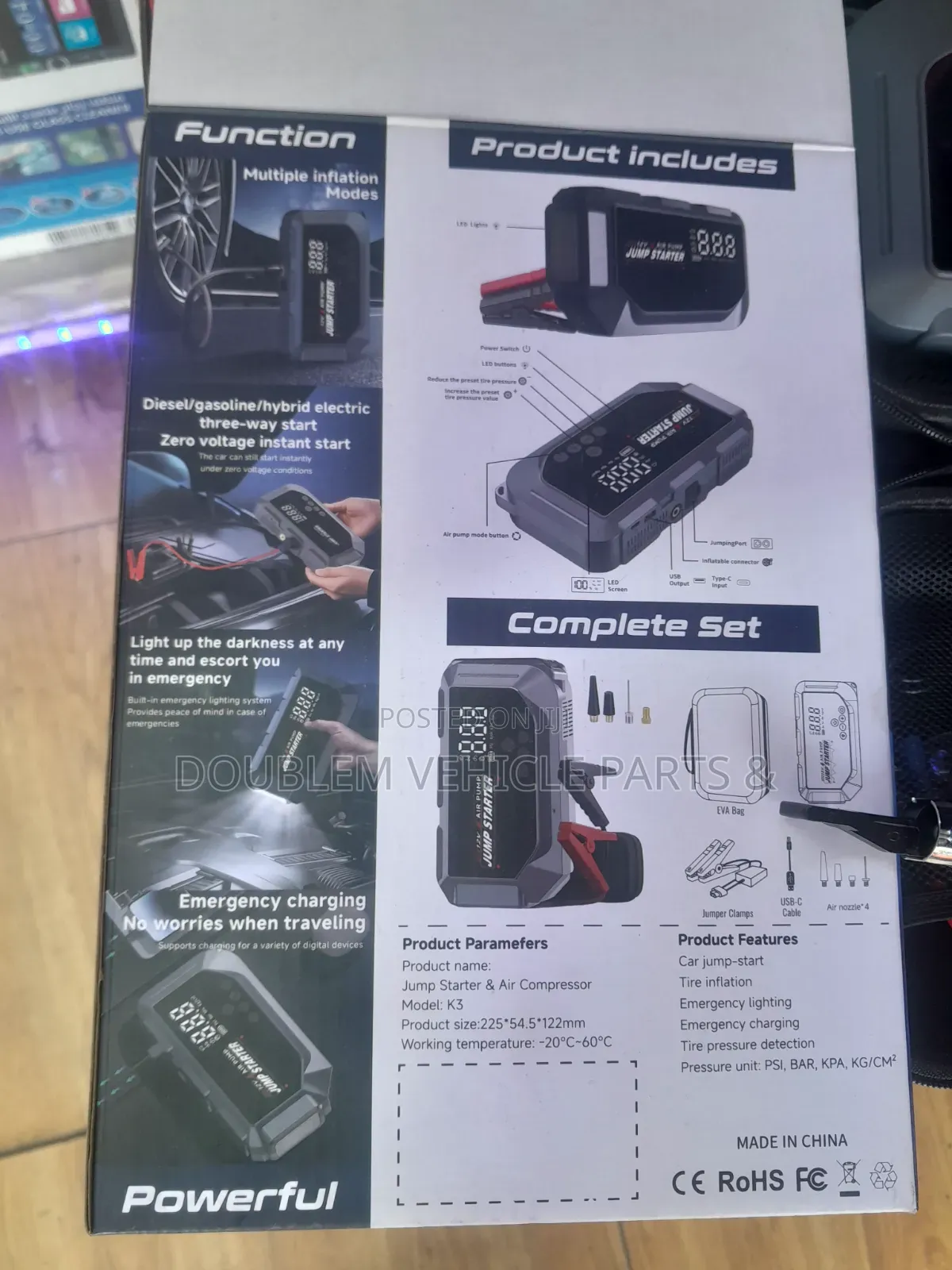 Multi-Function Jump Starter and Air Compressor/Air Pump 120,000mAh