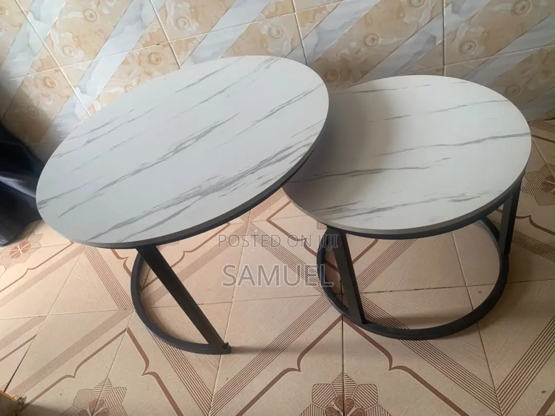 Marble Style Center Table Set 2 Pieces