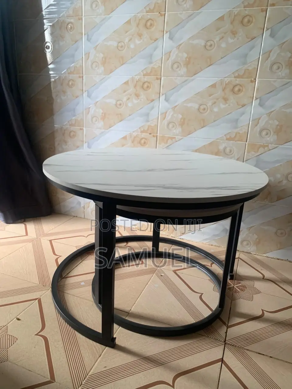 Marble Style Center Table Set 2 Pieces