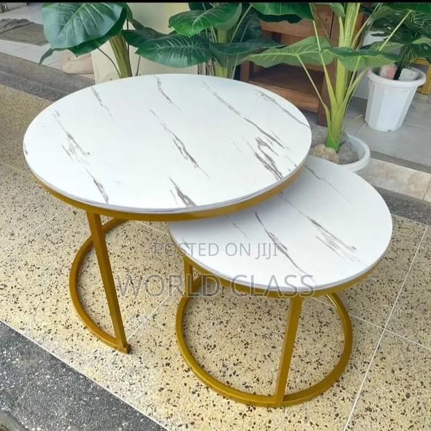 2-in-1 Round White Marble-Effect Nesting Coffee Table Set - main view