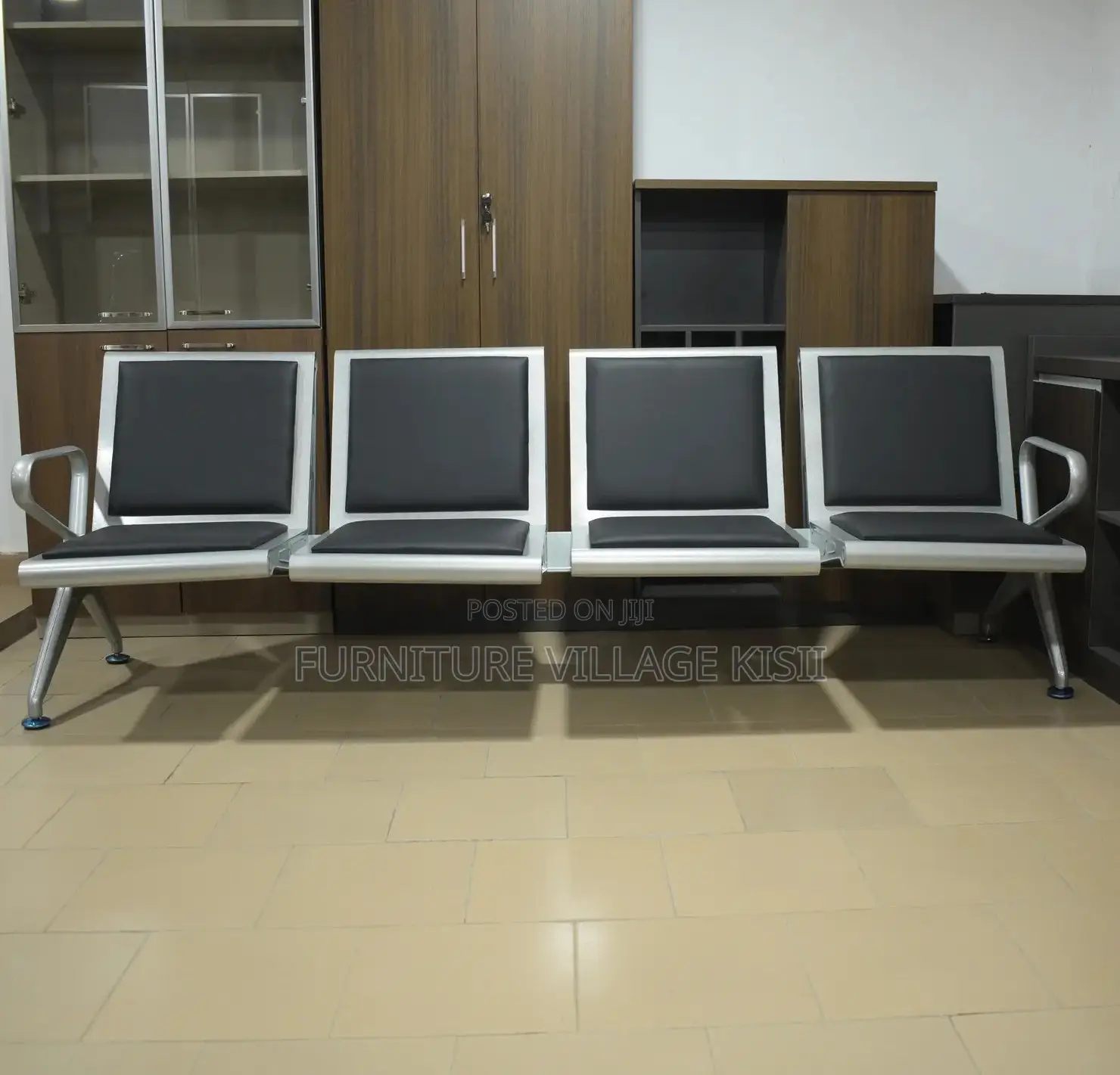 Office Bench; 4-Link Heavy Duty Leather Padded Bench
