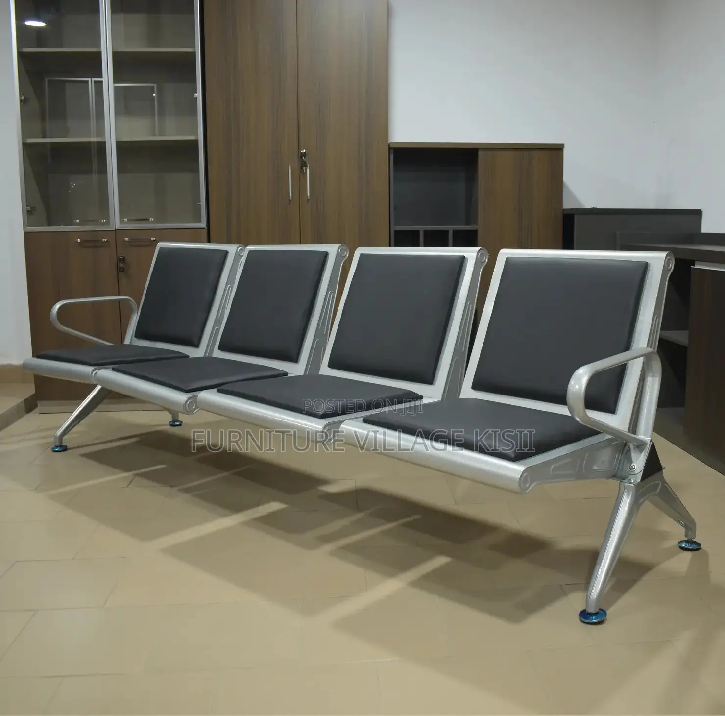 Office Bench; 4-Link Heavy Duty Leather Padded Bench