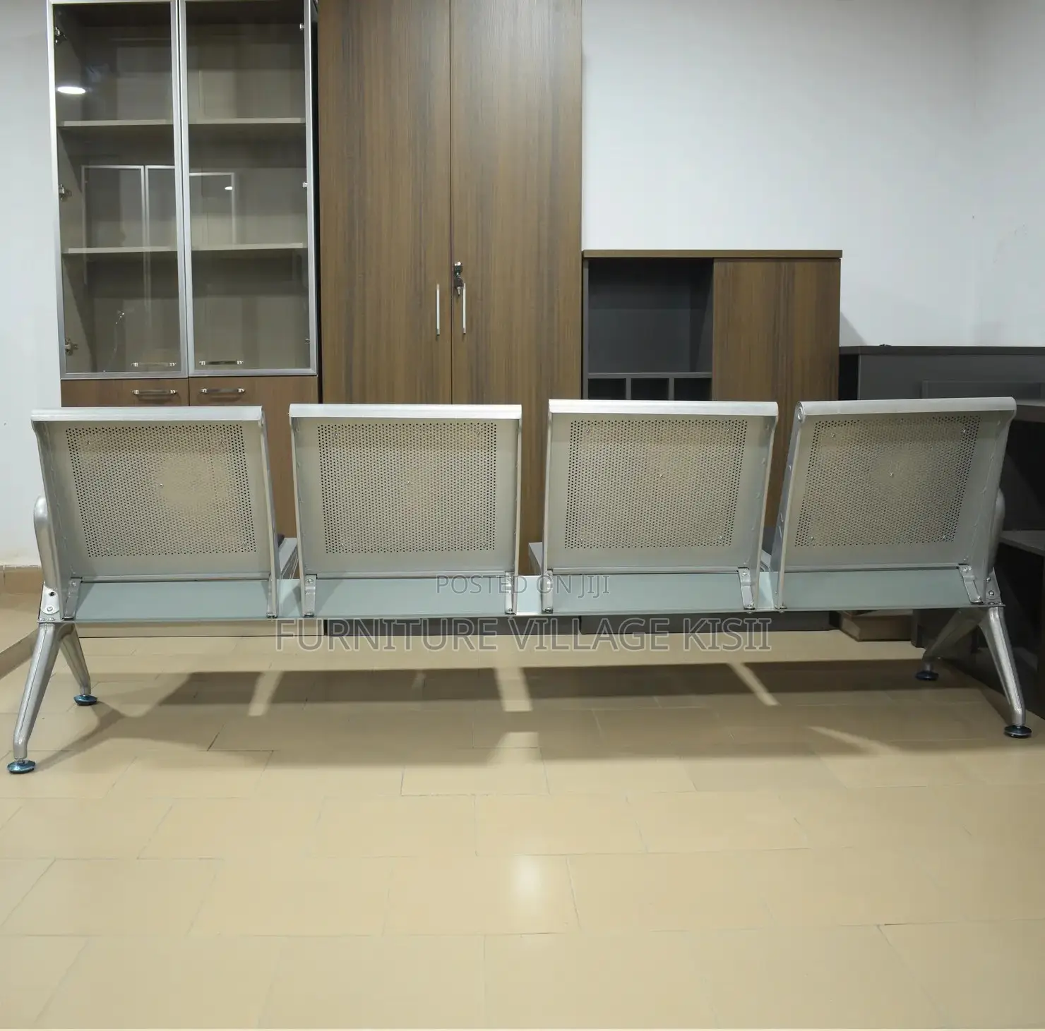 Office Bench; 4-Link Heavy Duty Leather Padded Bench