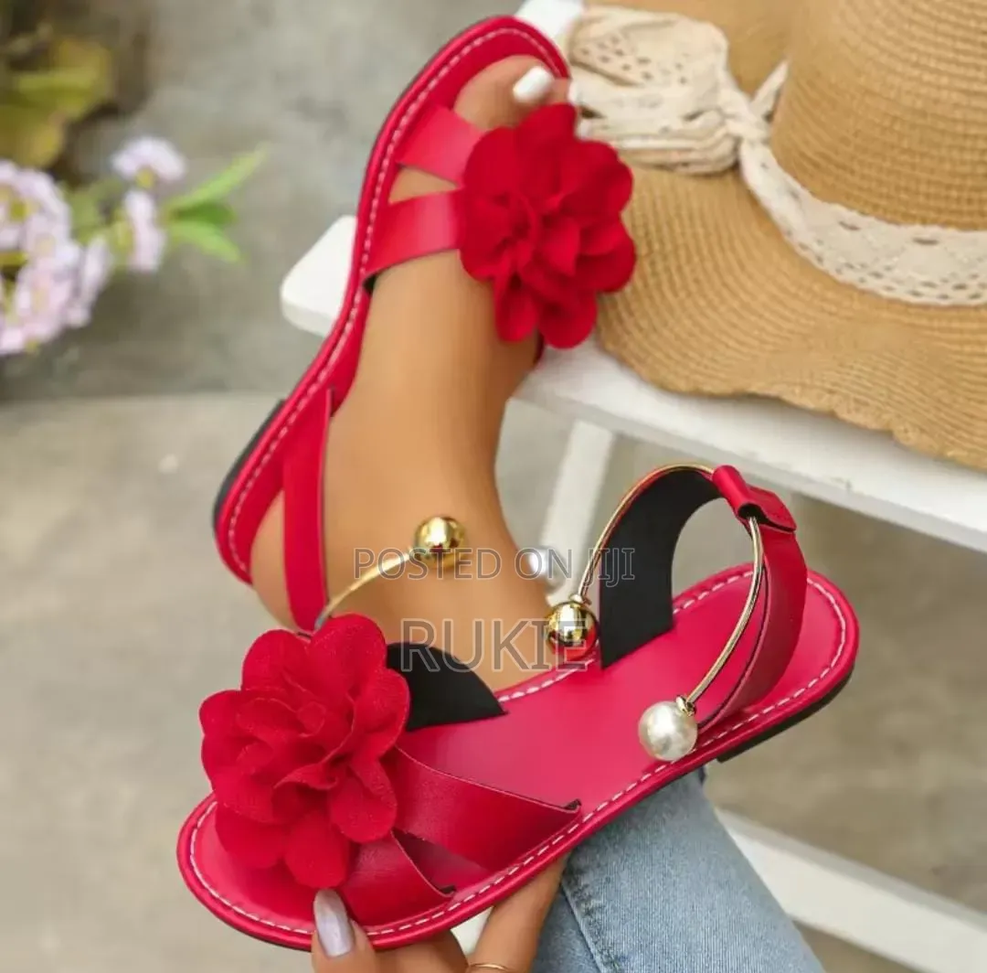Floral Pearl Embellished Flat Sandals 
