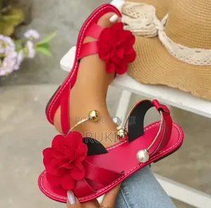 Floral Pearl Embellished Flat Sandals 