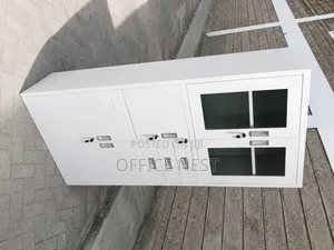 Metal Office Storage Cabinet With Glass Doors Lockable Drawers