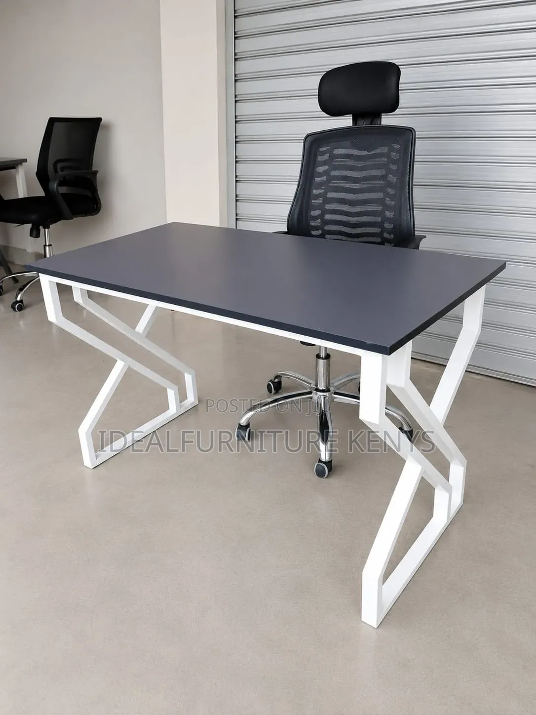 Office Desk With White Frame With a Matching Chair