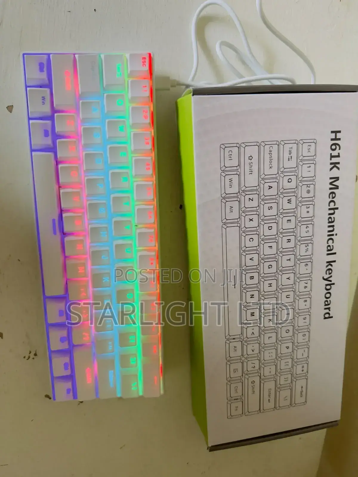 60% White Ergonomic Mechanical Gaming Keyboard