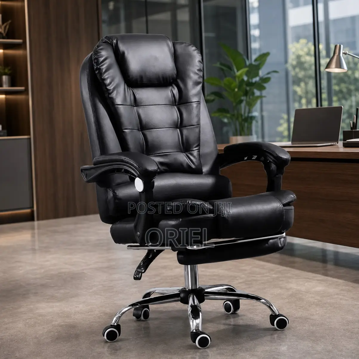 Office Chair : Executive Black Leather Office Seat