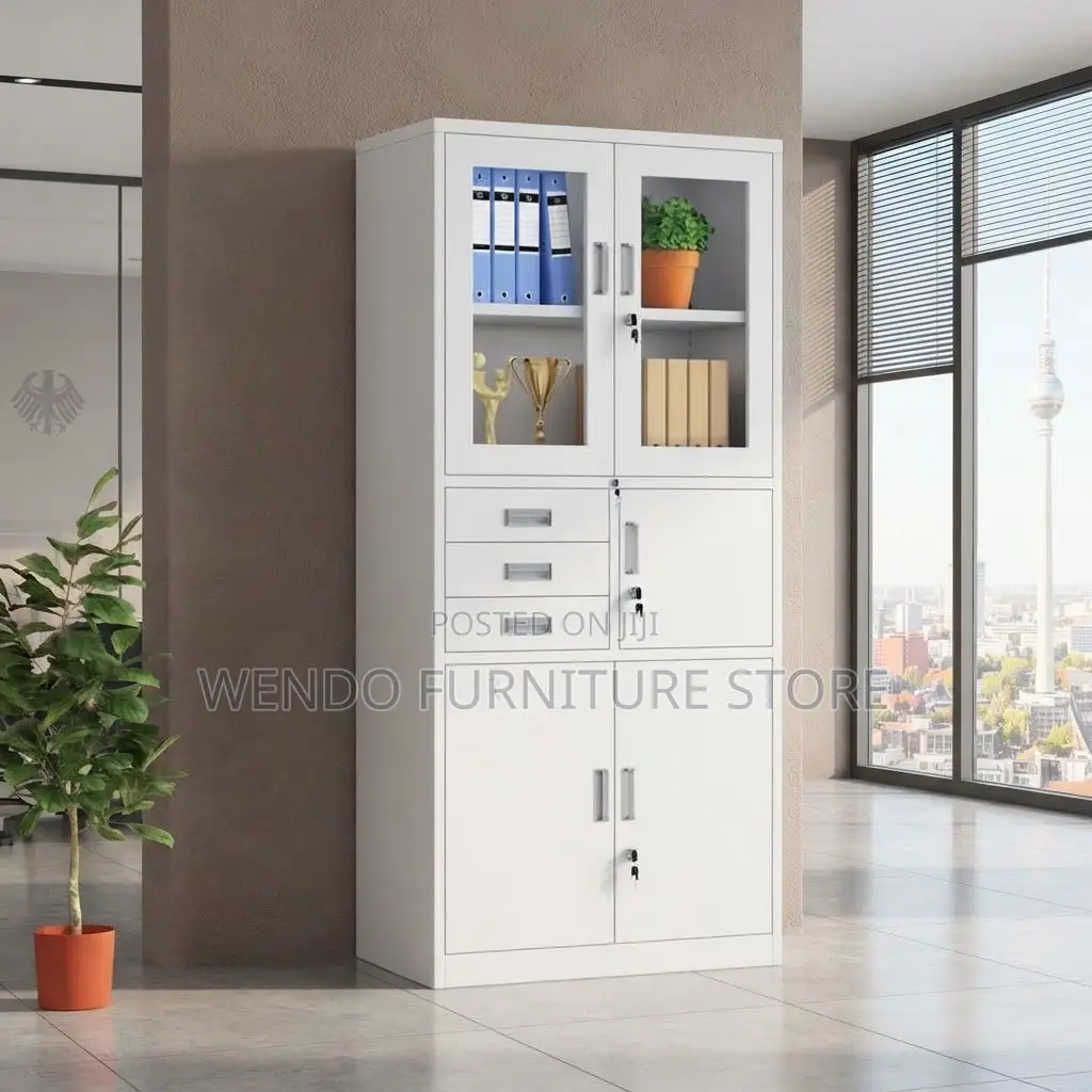 Office Cabinet; Adjustable Two Doors Storage Grey Office Cabinet