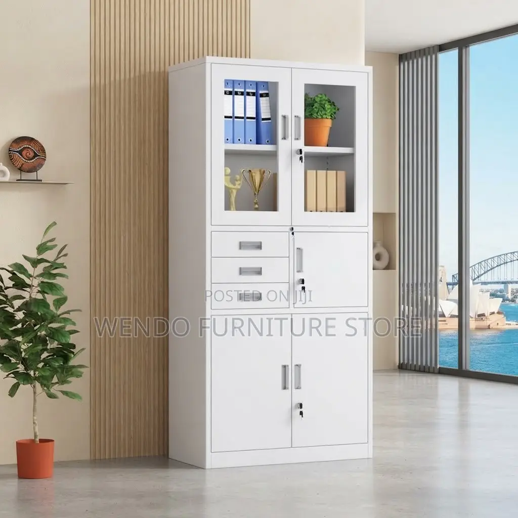 Office Cabinet; Adjustable Two Doors Storage Grey Office Cabinet