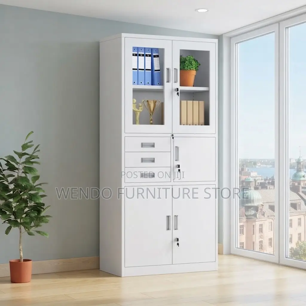Office Cabinet; Adjustable Two Doors Storage Grey Office Cabinet