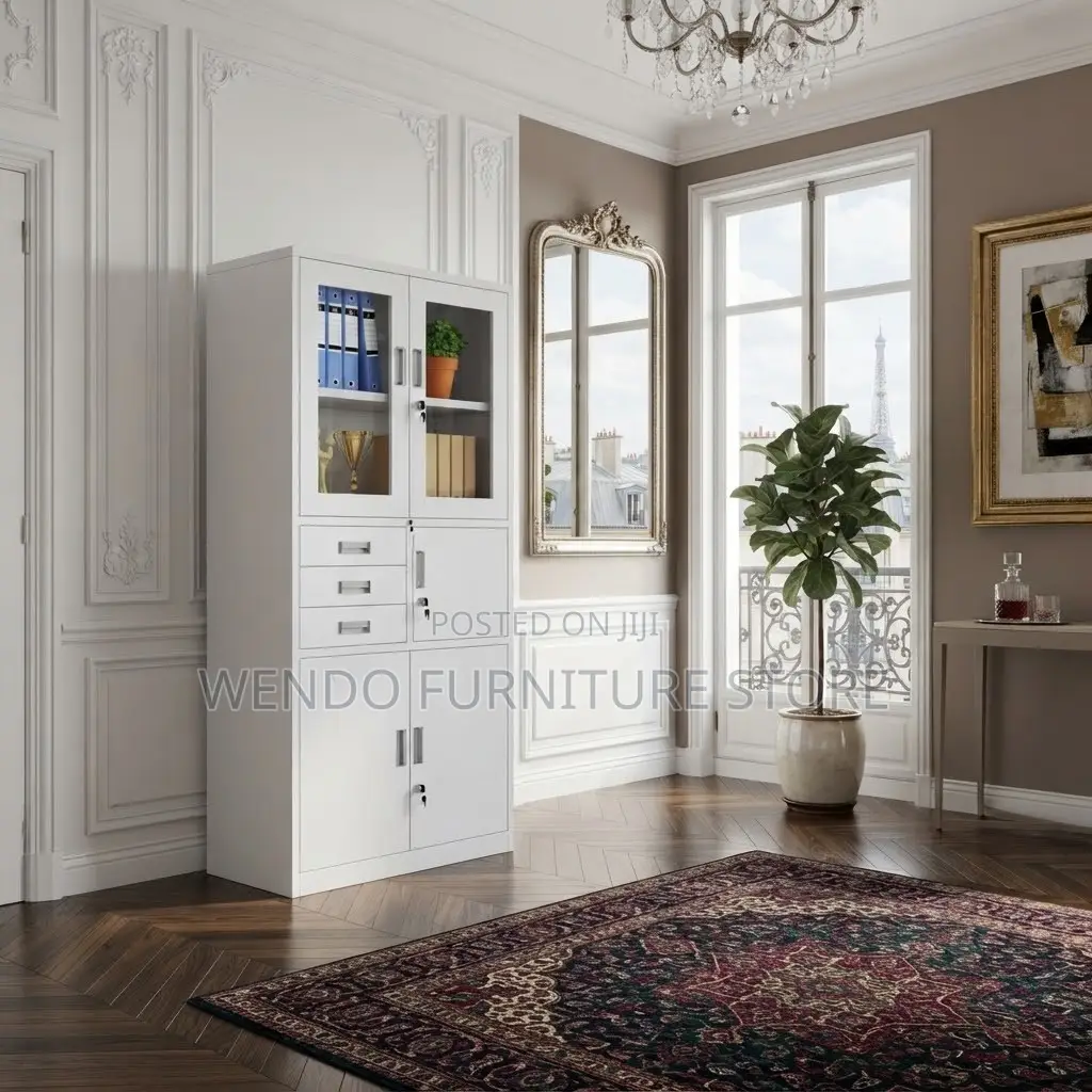 Office Cabinet; Adjustable Two Doors Storage Grey Office Cabinet