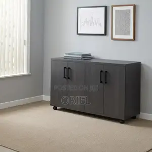 Office Storage Credenza : 4-Door Black Filing Credenza