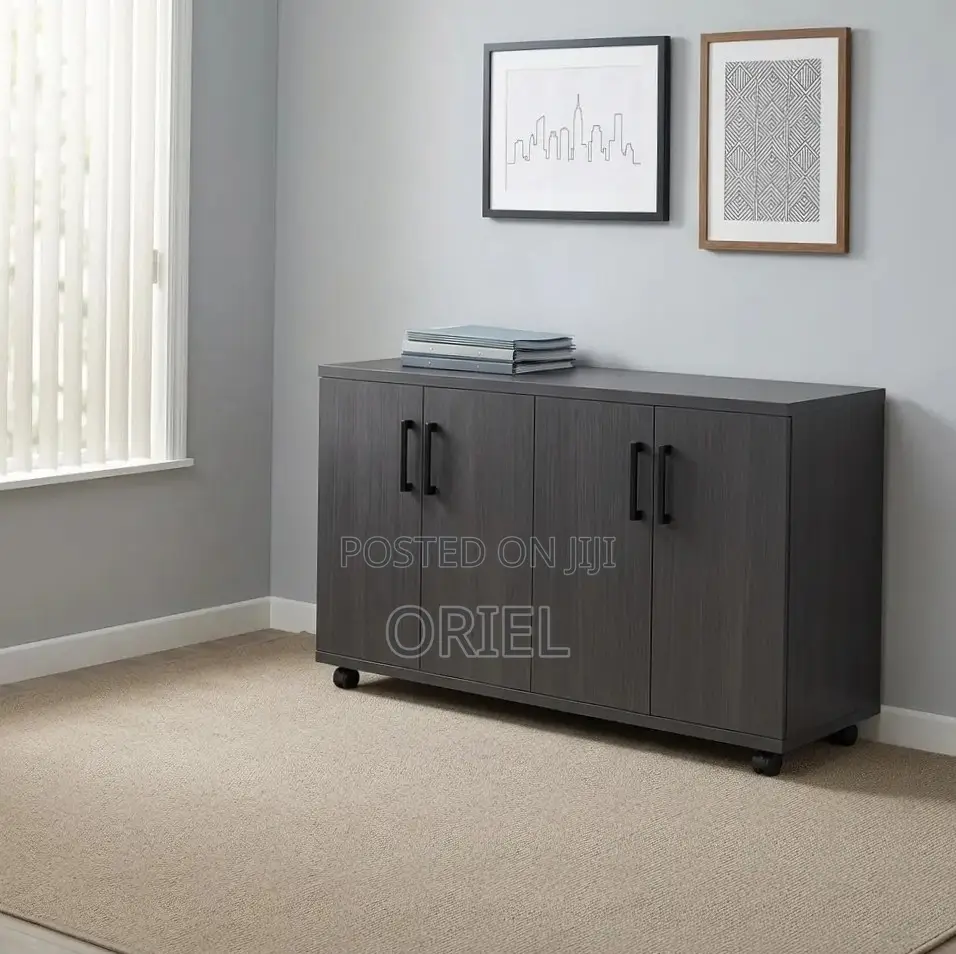 Office Storage Credenza : 4-Door Black Filing Credenza