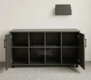Office Storage Credenza : 4-Door Black Filing Credenza