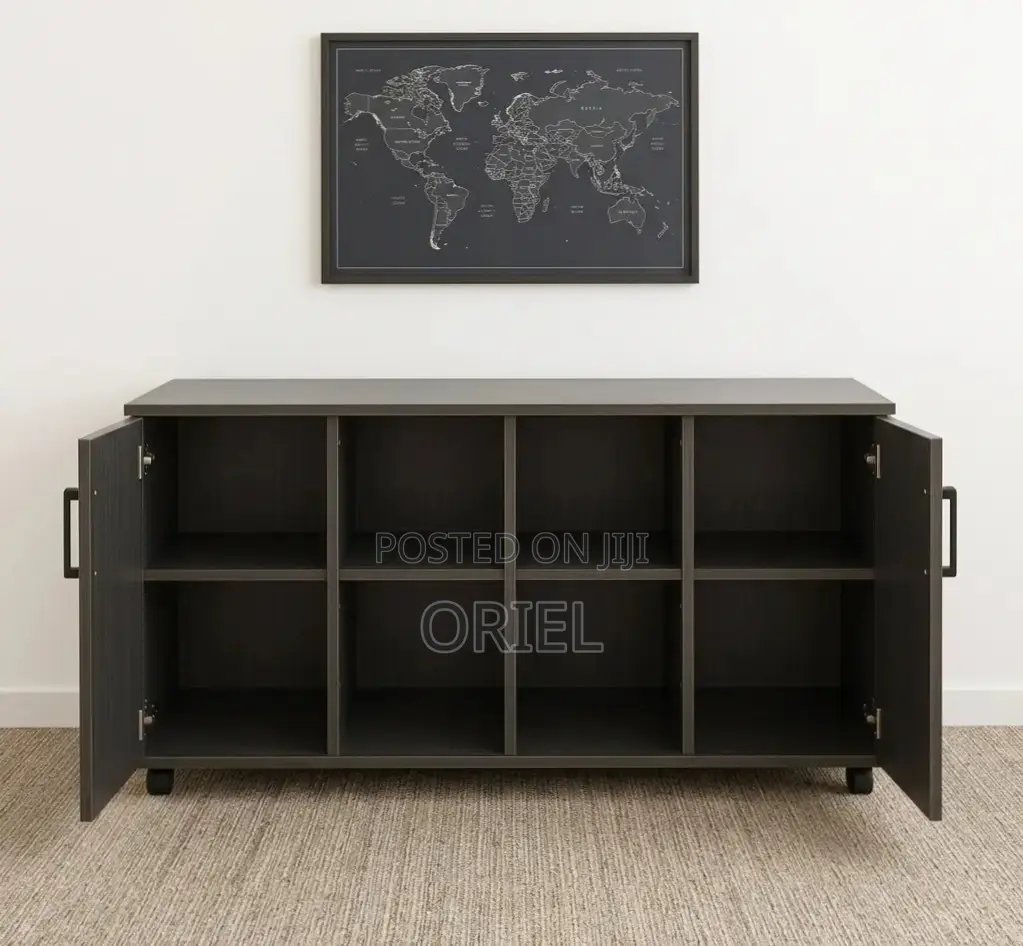 Office Storage Credenza : 4-Door Black Filing Credenza