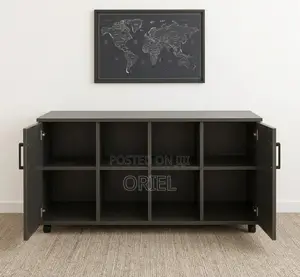 Office Storage Credenza : 4-Door Black Filing Credenza