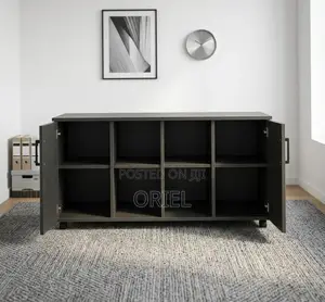 Office Storage Credenza : 4-Door Black Filing Credenza